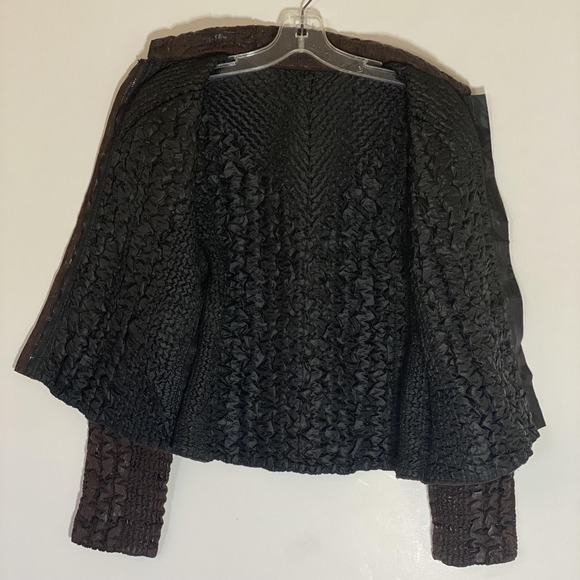 UBU Jacket Womens PL Brown Crinkle Quilted Textured Full Zip Collared Petite - Picture 13 of 16